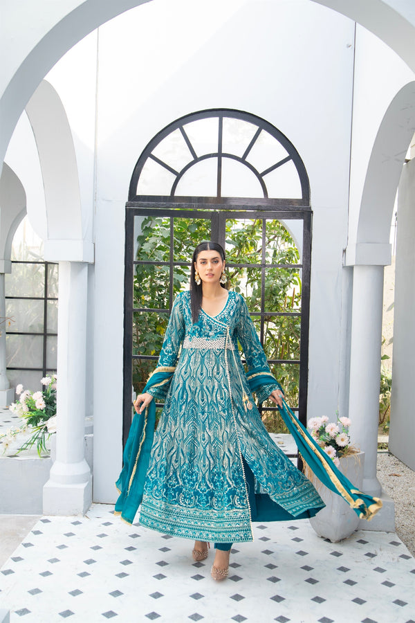 Manahils Stitched Formals Kurti 105-Teal