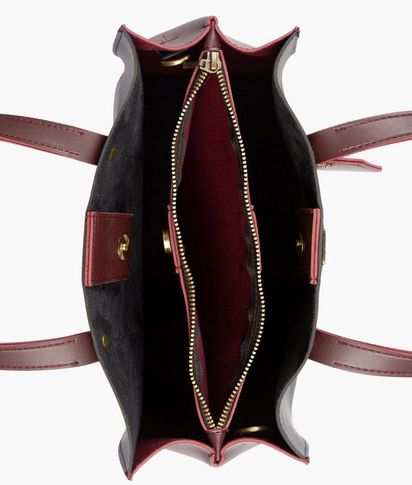 RTW Creation - Black with burgundy multi compartment satchel bag