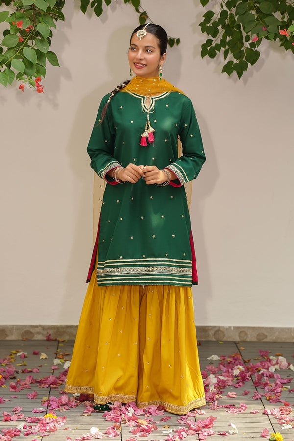 Ochre Clothing Raw Silk Embroidered 3 Pc Suit Collection'2025-MHD-11