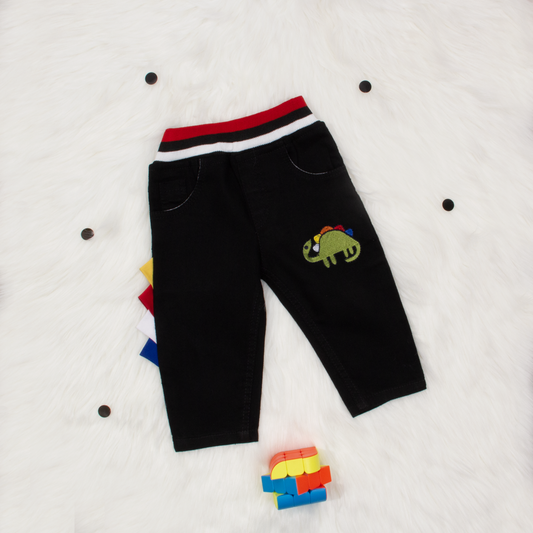 Baby Boy 3D Dinosaur Black Rib Belt Pant
