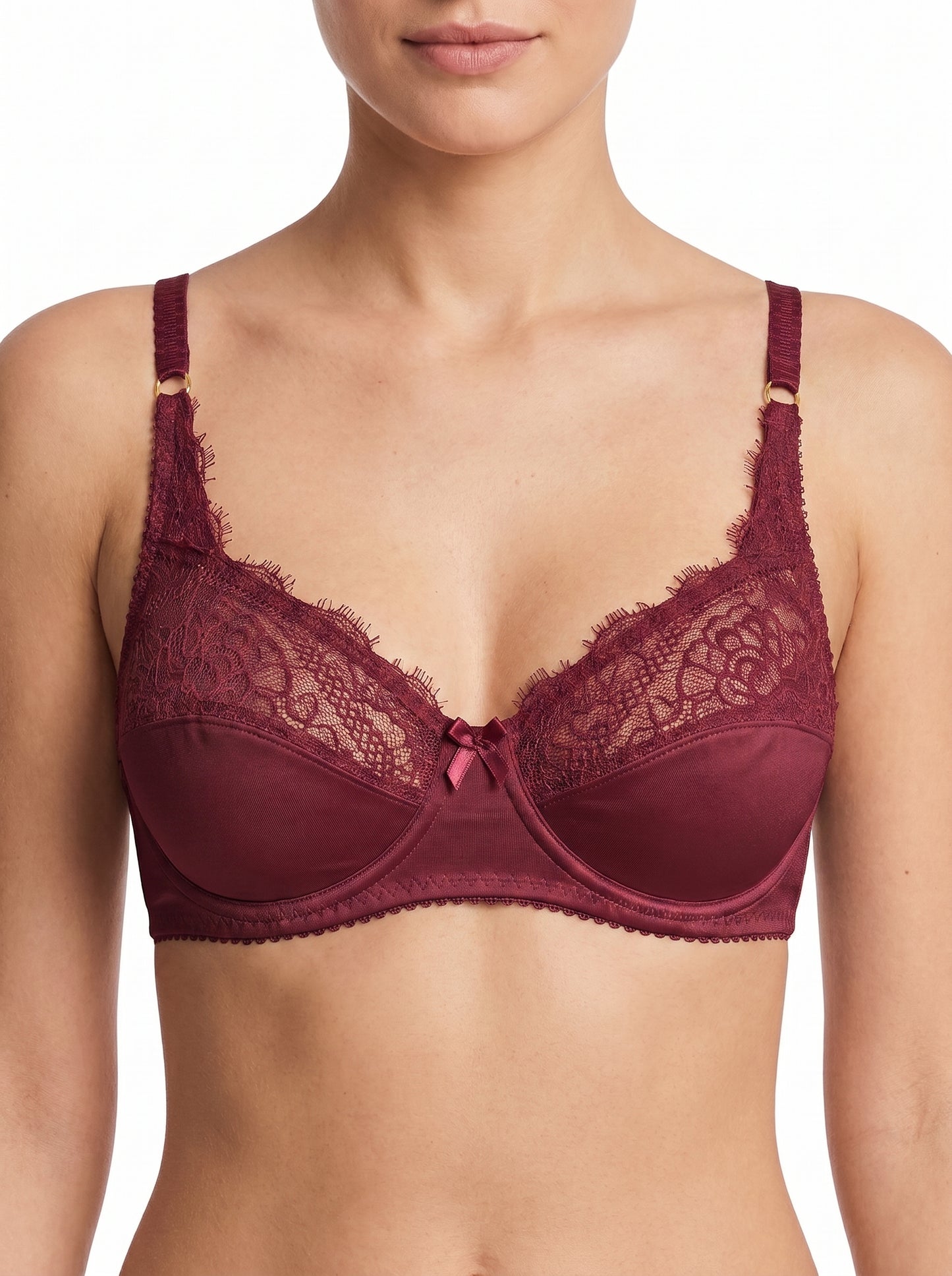 ROMANCE Forever, Half Lace Unpadded Polyester Jersey Bra, MAROON