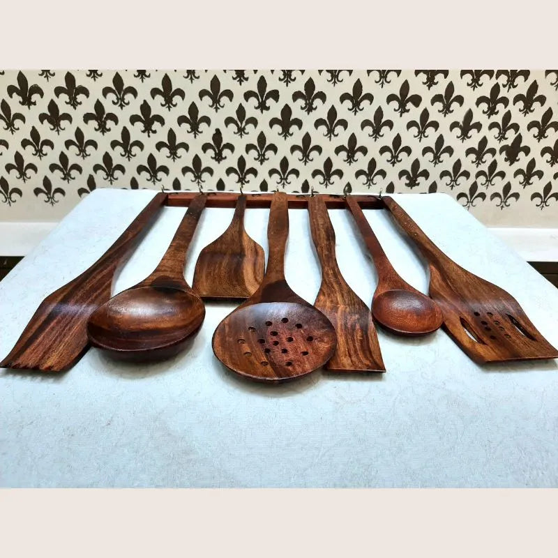 Brass Spoon ladle Wooden Chamach set