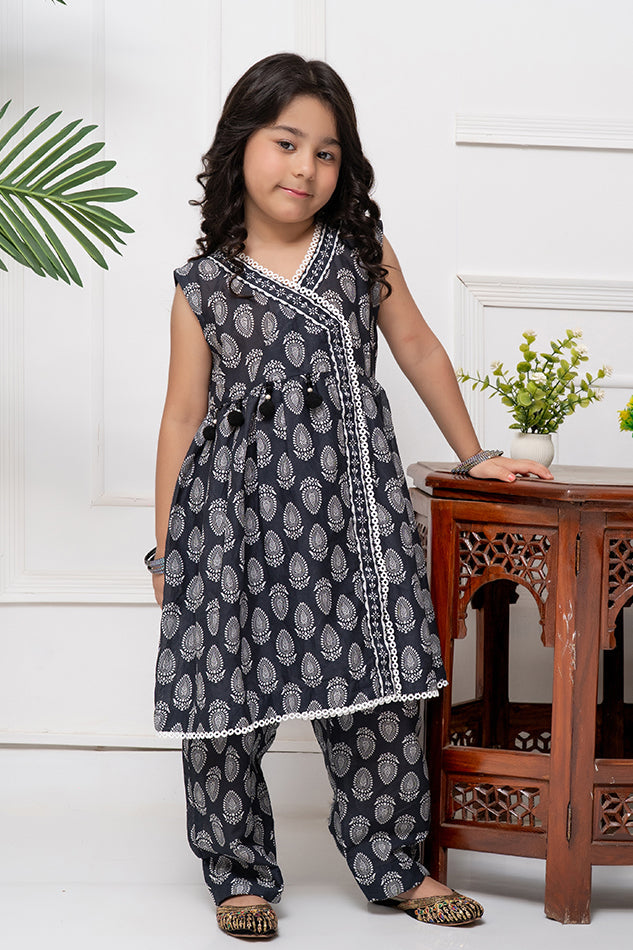 Cord-023B, Anrakha Frock With Trouser, 2piece printed