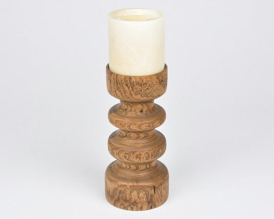 Vintage Hand-Turned Wooden Candle Holder for Three Inch Pillar