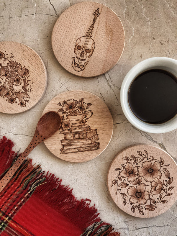 Wood Burned Customized Coaster - Skull