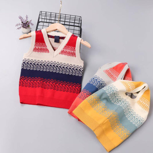 Girl Navy Blue Red Multi Print Sweater