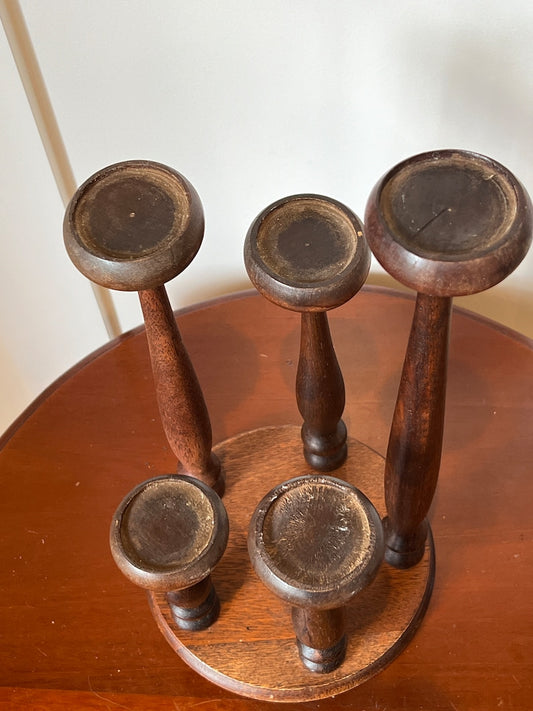 Vintage Tiered Wooden Candelabra | Elegant Mid-Century Modern Candle Holder