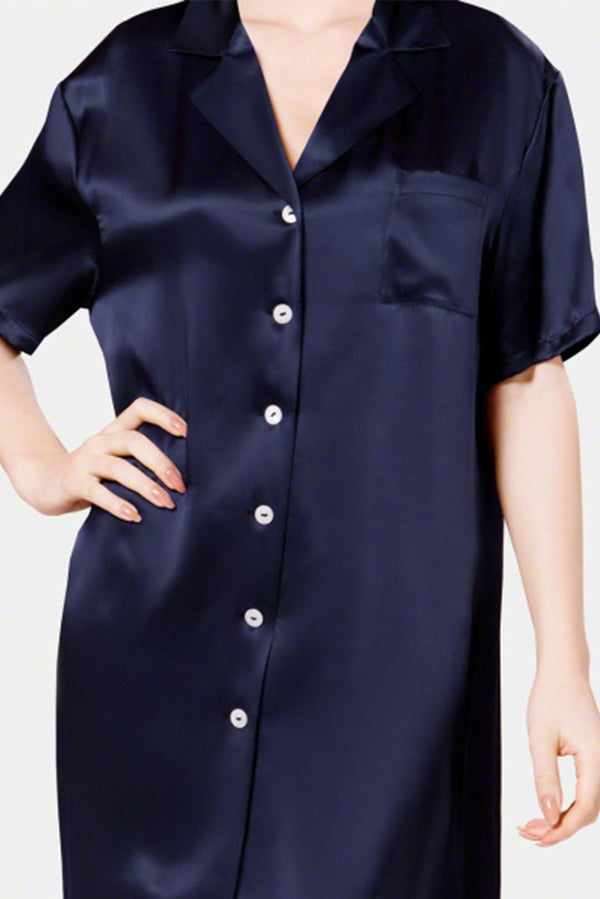 Women Short-Sleeve Silk Night Shirt-VL-NS01-NVY