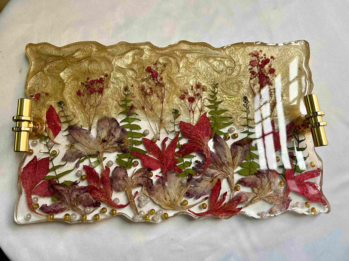 Resin Tray with Real Pressed Flowers - 14" x 9"