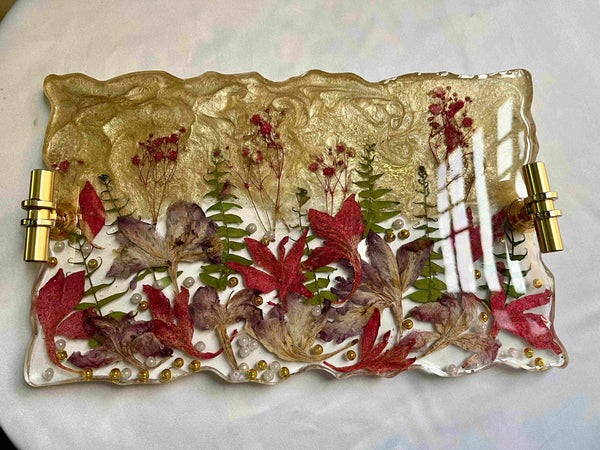 Resin Tray with Real Pressed Flowers - 14" x 9"