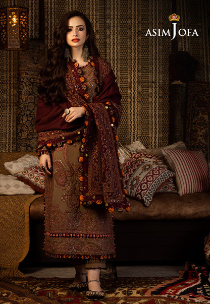 AJKT-11 EMBROIDERED SLUB RAW SILK 3 PCS