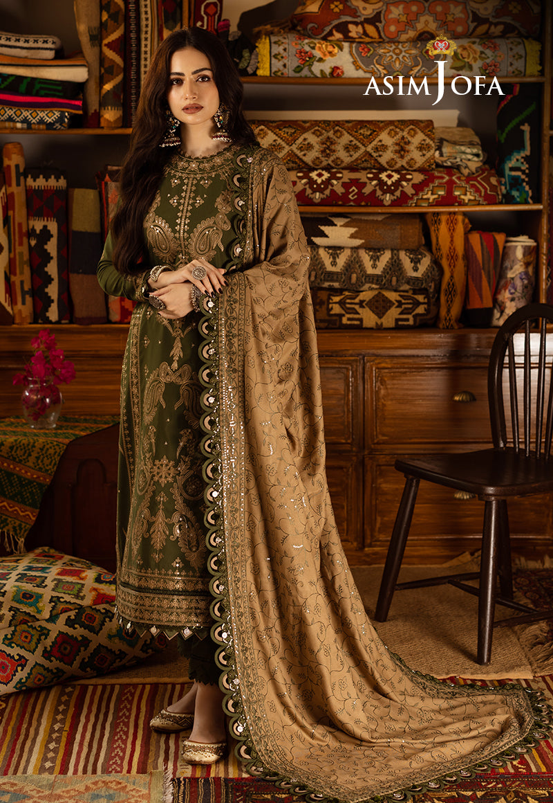 AJKT-07 EMBROIDERED SLUB RAW SILK 3 PCS