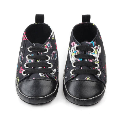 Baby Black Shoes Unicorn Print Pre-Walker