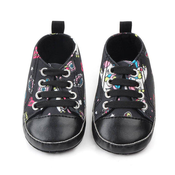 Baby Black Shoes Unicorn Print Pre-Walker