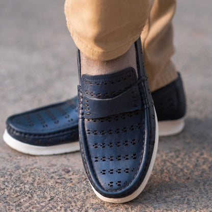 Turkiye-Origin Tri-Dotted Leather Shoes in Blue