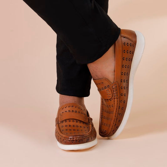 Turkiye-Origin Tri-Dotted Leather Shoes in Tan Color