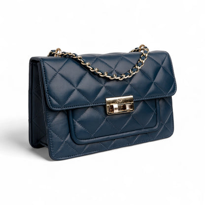 Flora Quilted Crossbody Leather Bag- tanbrown