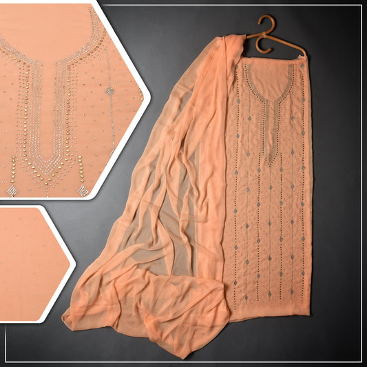 Elegant Chiffon with Mukesh embroidoyr women's wear, that meke you feel like royalty with intricate details of traditional Multani Art.-Peach