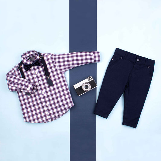 Baby Boy 4 Piece Purple Checked Print Formal Set