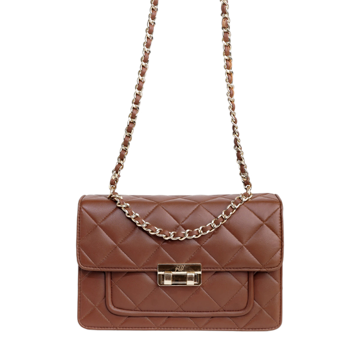 Flora Quilted Crossbody Leather Bag- tanbrown
