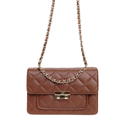 Flora Quilted Crossbody Leather Bag- tanbrown