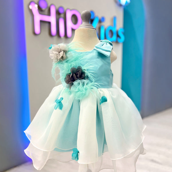 Baby Girl Sea Green Butterflies Fancy Frock