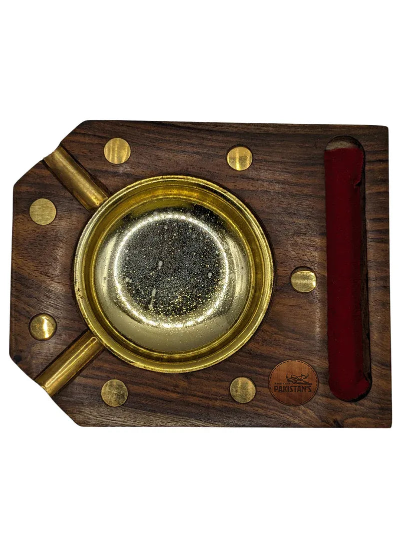 WOODEN CIGARETTE ASH TRAY With lighter 5 X 4 INCH