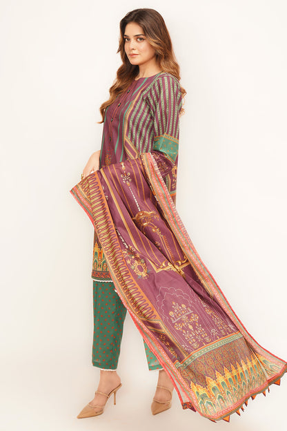 3Pcs Digital Printed Suit in Purple SKU: UN-005