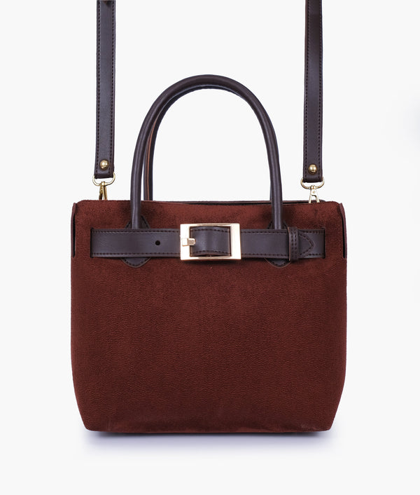 RTW Creation - Dark brown suede handbag with front buckle