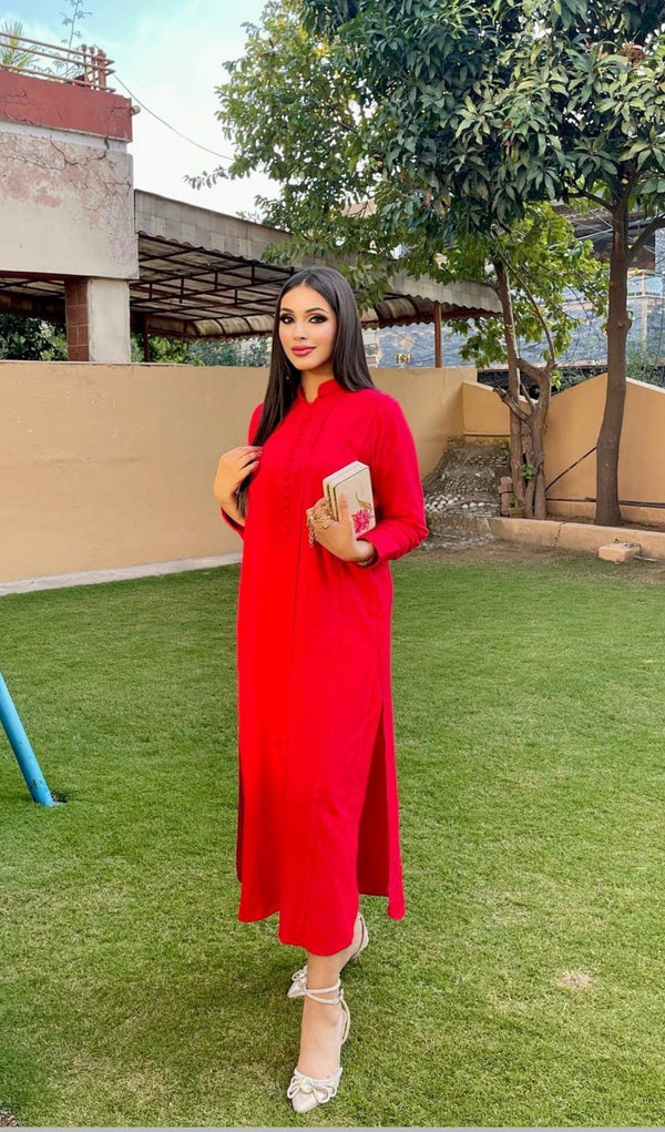 Manahils Stitched Co Ords Red Marina Tunic (Pay-Now)