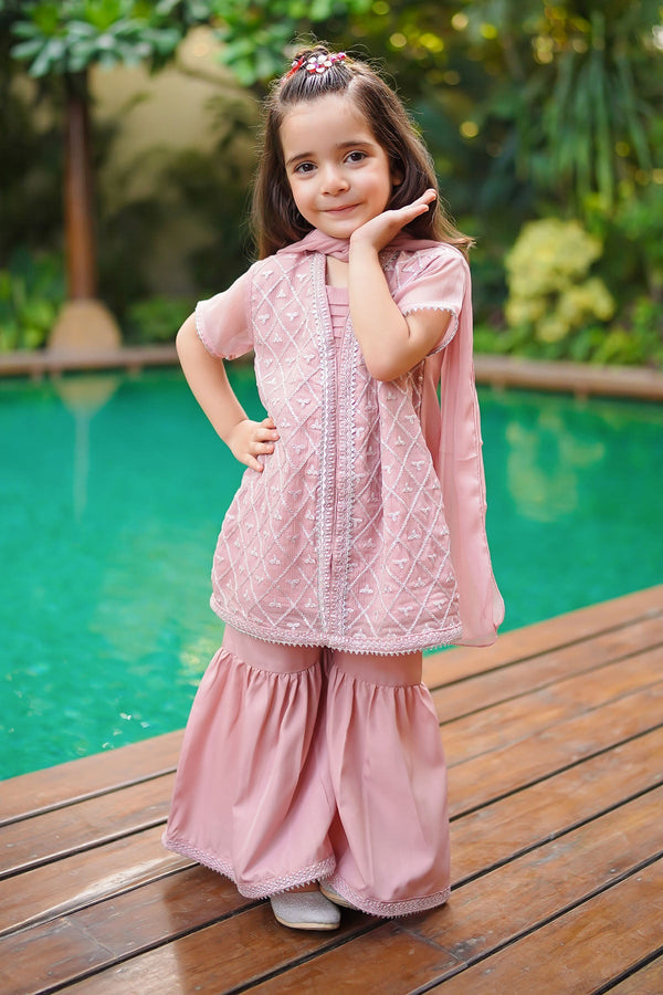 Ochre Clothing Toddlers Eastern Net Embroidered 3 Pc Suit