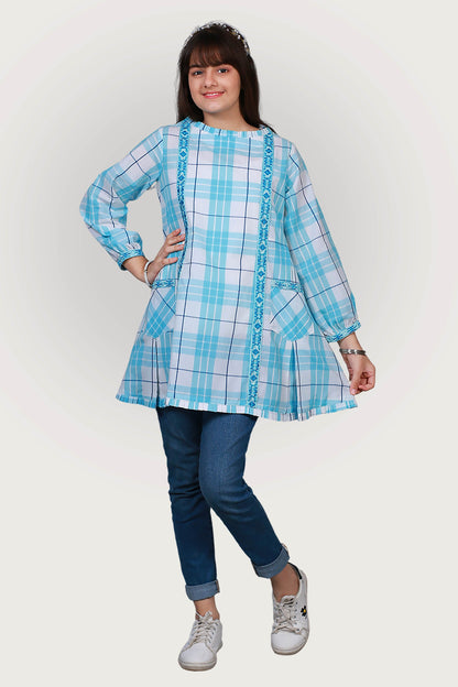 CHECK EMBROIDRED FROCK SKU: KHW-0022