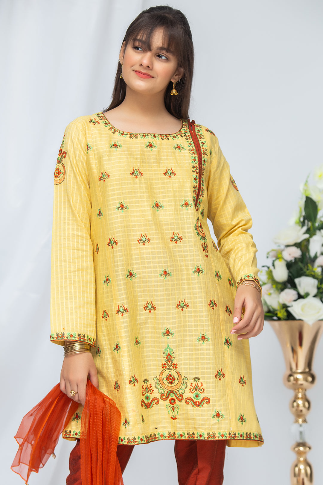 3PCS Jacquard Suit Shirt, Dupatta & Cotton Trouser SKU: EMB-036