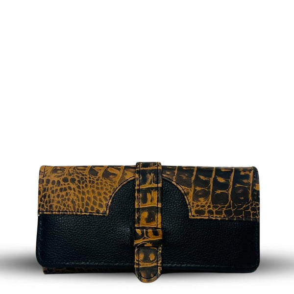 Bag X Buckle Long Leather Wallet Crocodile Brown /Black