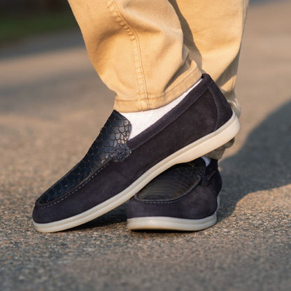 Menaes Turkish-Made Crocodile Style Suede Leather Shoes in Blue