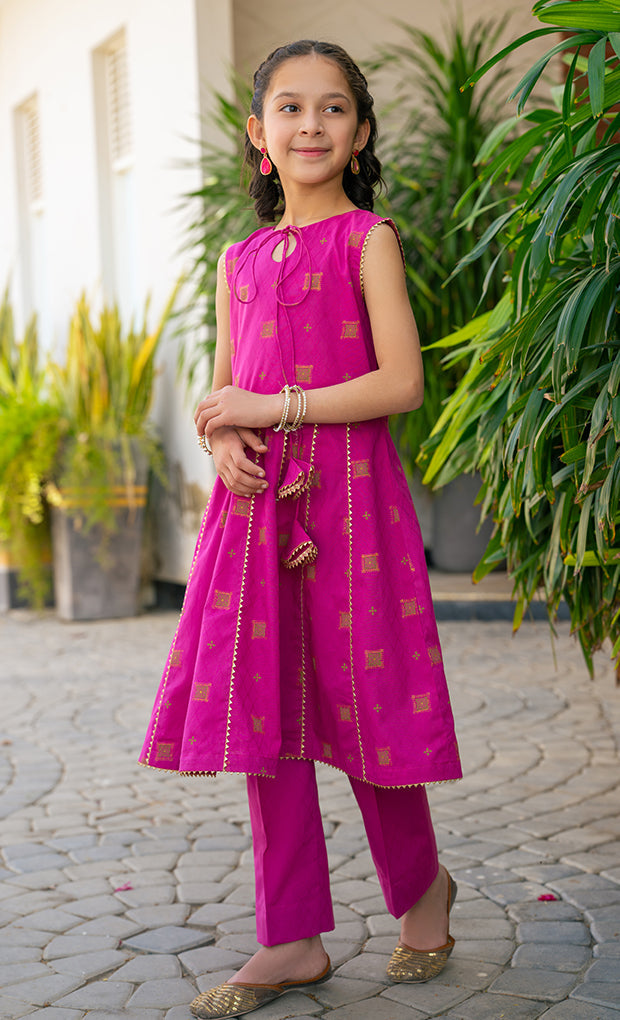 JK-PRT-003, TABLE PRINT FROCK with Garara