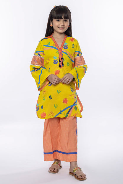 2Pcs Printed Lawn Suit DK-Yellow SKU: MAC-014