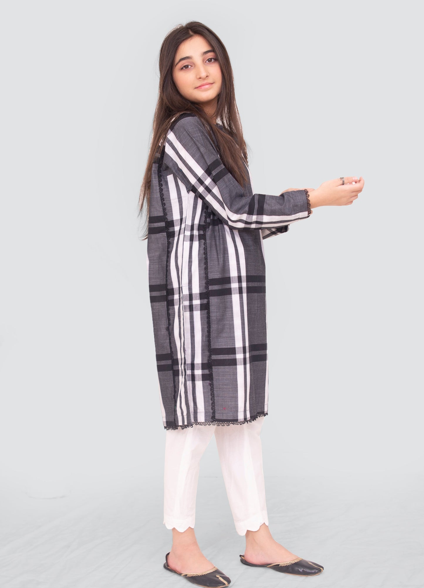 Yarn Dyed Tunic Kurta with Lace FRK-061