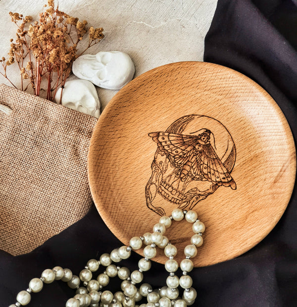 Wooden Trinket Skull Plate