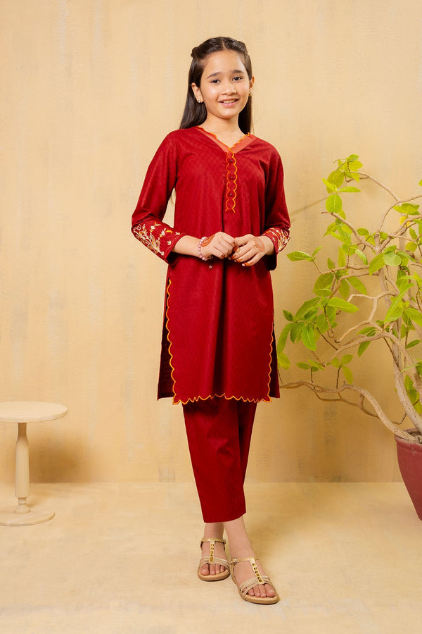 Ochre Clothing Girls Co-ords Cotton Embroidered 2 Pc Suit
