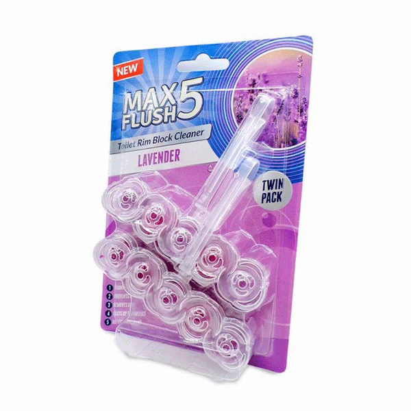 Max Flush 5 Toilet Rim Block Cleaner Lavender Twin Pack