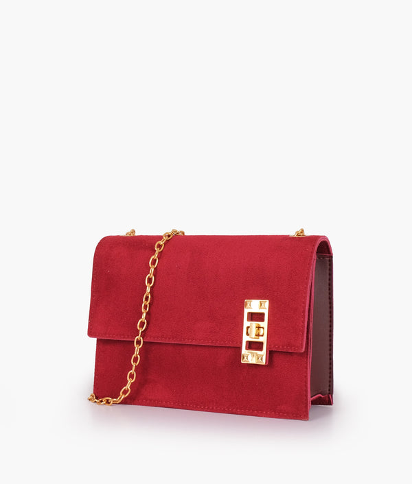 RTW Creation - Burgundy suede chain shoulder bag with twist lock