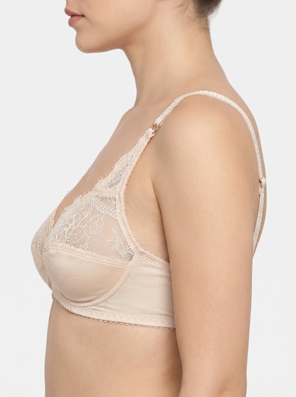 ROMANCE Forever, Half Lace Unpadded Polyester Jersey Bra, SKIN