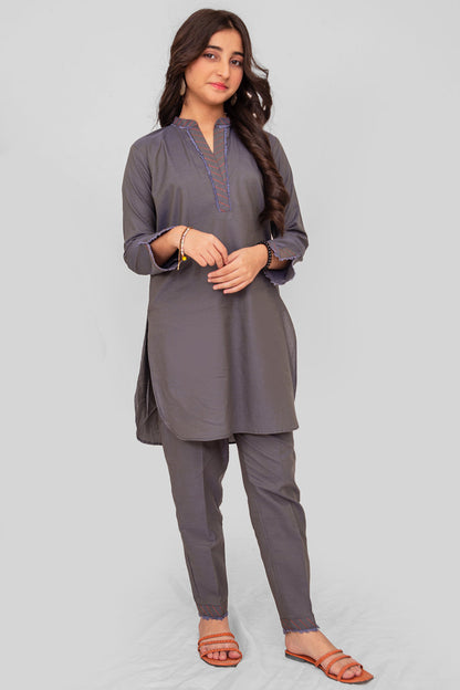 2 pc Egyptian Cotton Chambray Tunic Kurta Suit TG-007