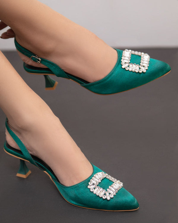 Heels with Brooch_green