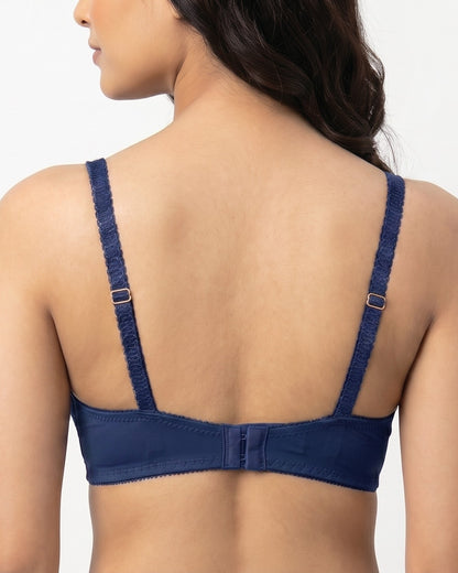 LACENTIALS Luxe, Intricate Lace Cup Unpadded Polyester Jersey Bra, Navy Blue