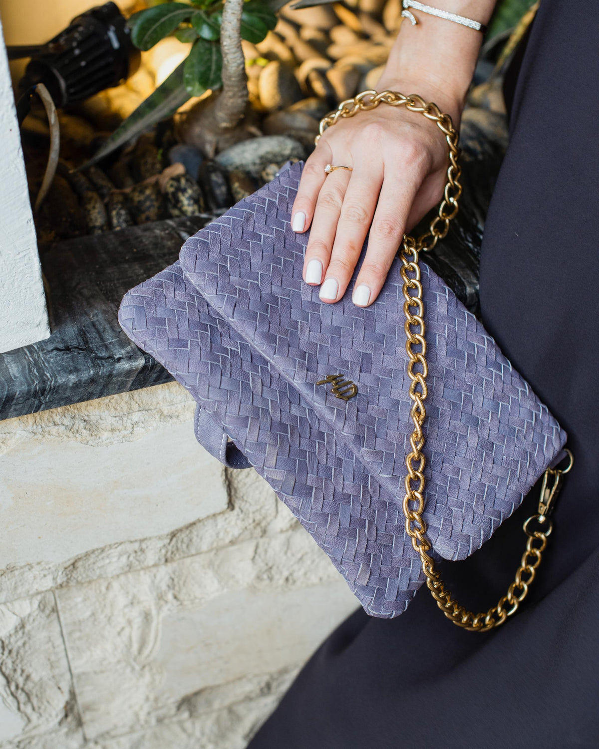 Woven Dreams Fold Over Cross Body Leather Clutch- Zipper