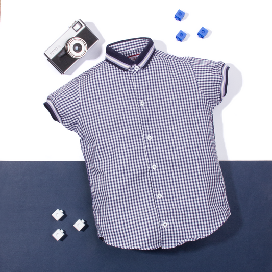 Tomo Wear Baby Boy Blue Small Checked Rib Shirt