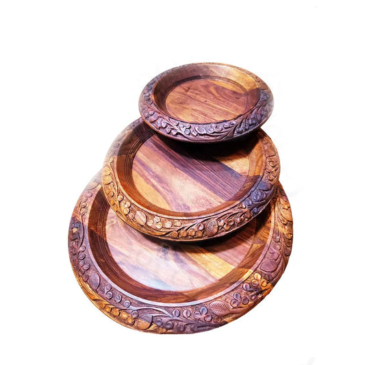 Round Wood Plates Set of 3