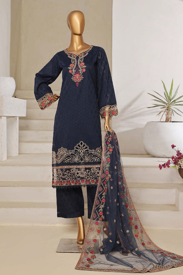 Sada Bahar Stitched 3 Piece Luxury Jacquard Collection'2025-JC-04-Navy Blue